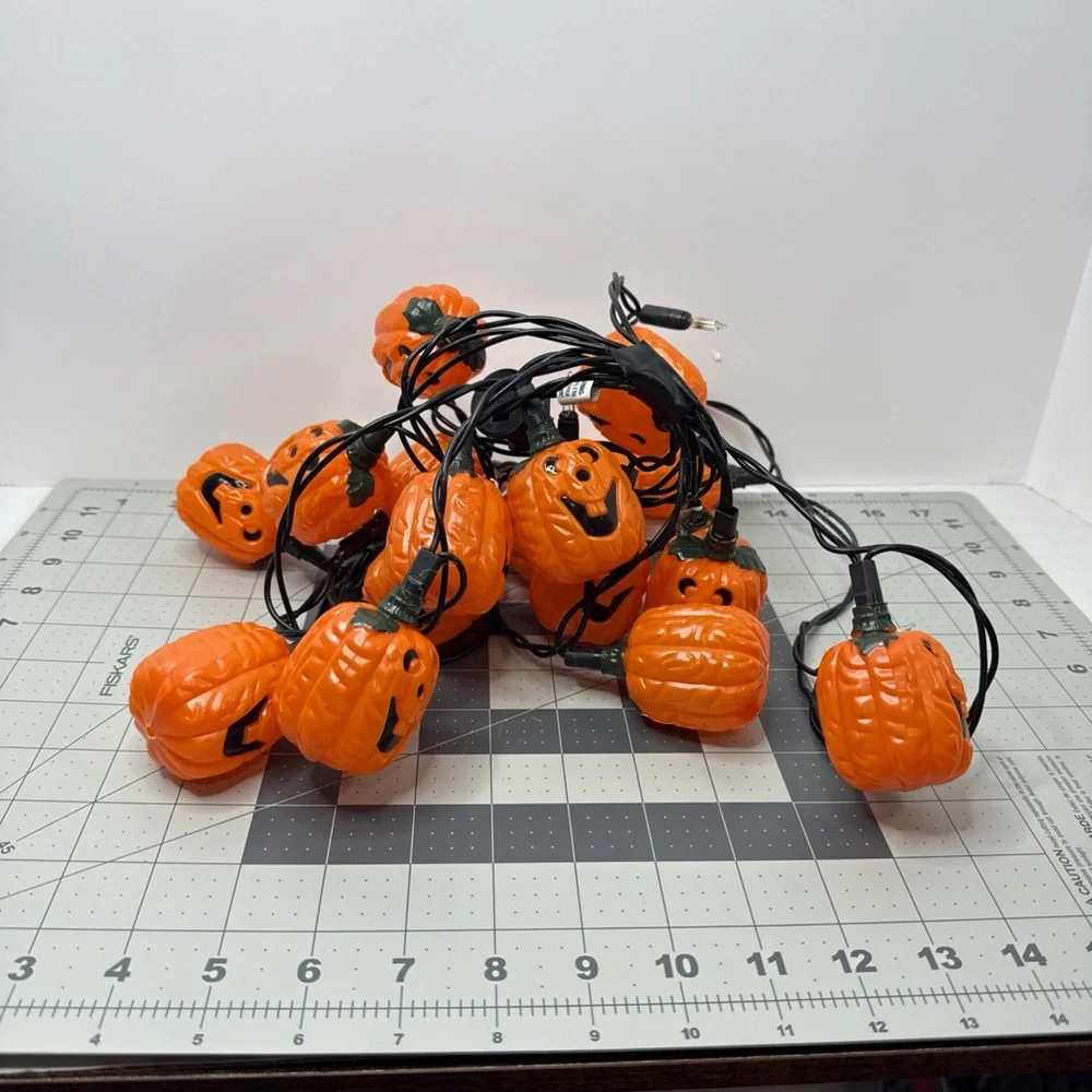 VTG Halloween Pumpkin String Light‎ Set of 18 JOL Blow Molds Tested